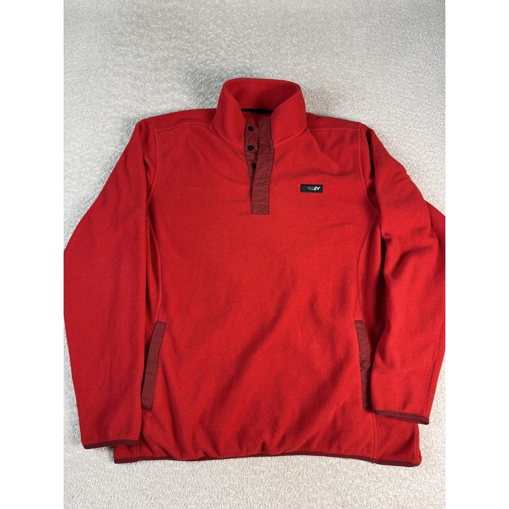Oakley Pullover‎ Mens Large Red Fleece Snap Button Jacket Outdoor 90s Y2k Style